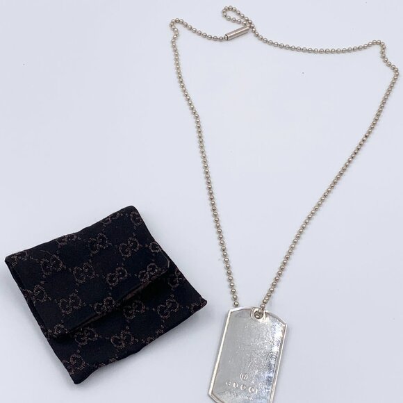 Authentic Gucci 925 Silver Dog Tag Pendant Necklace - Picture 2 of 11